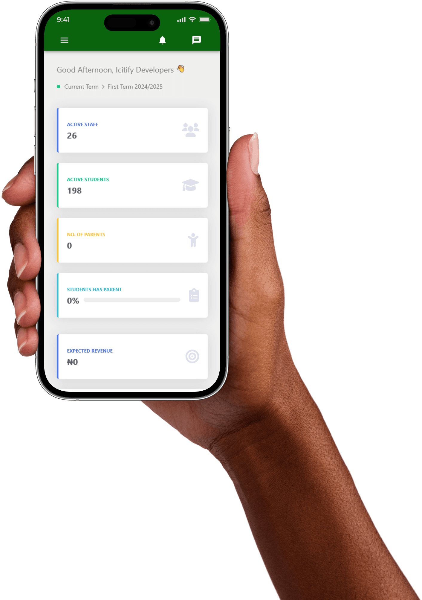 Hand holding phone displaying SafelySMS application interface